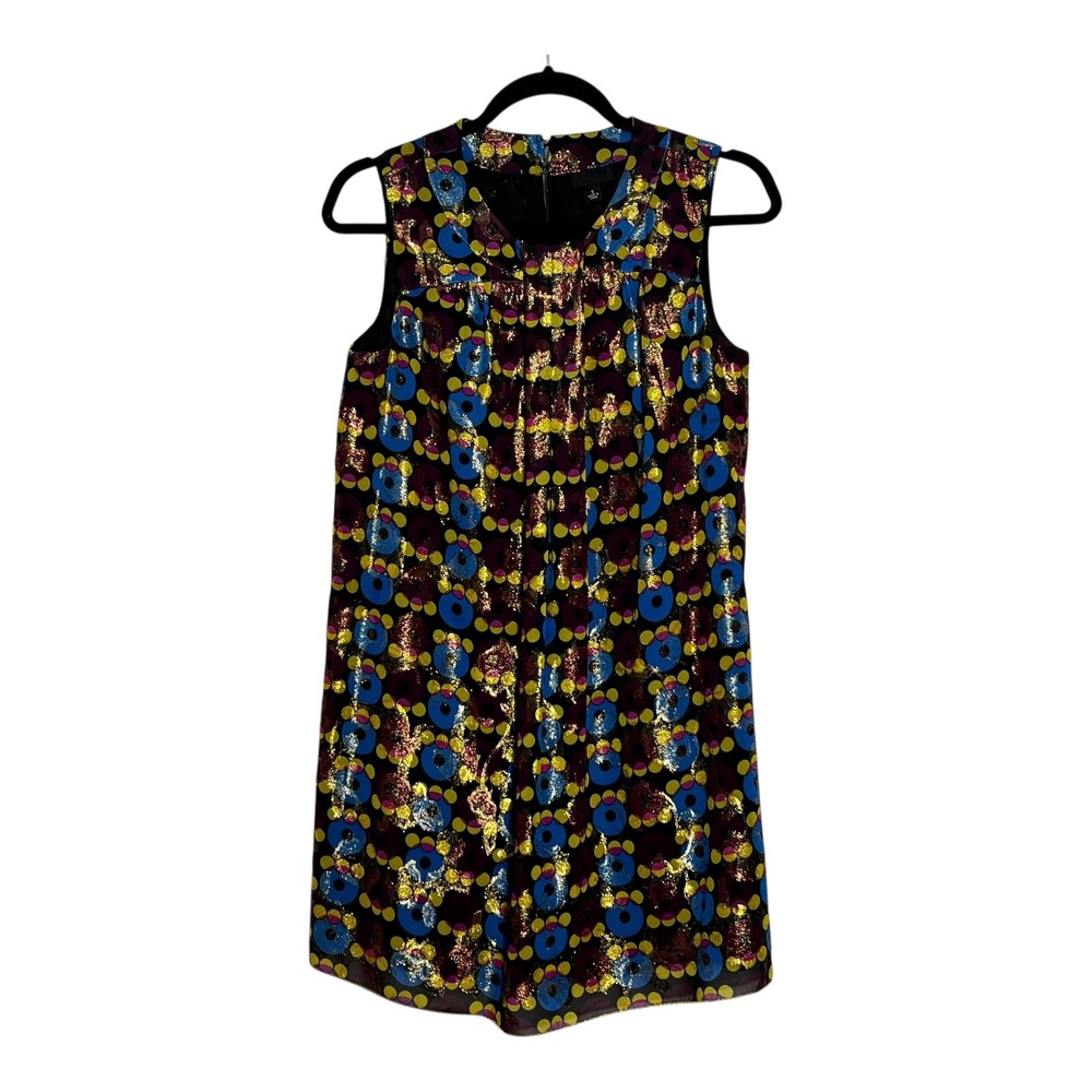 Anna Sui Target Sleeveless Shift Dress Black Blue Gold Metallic Polka Dot‎ Sz S